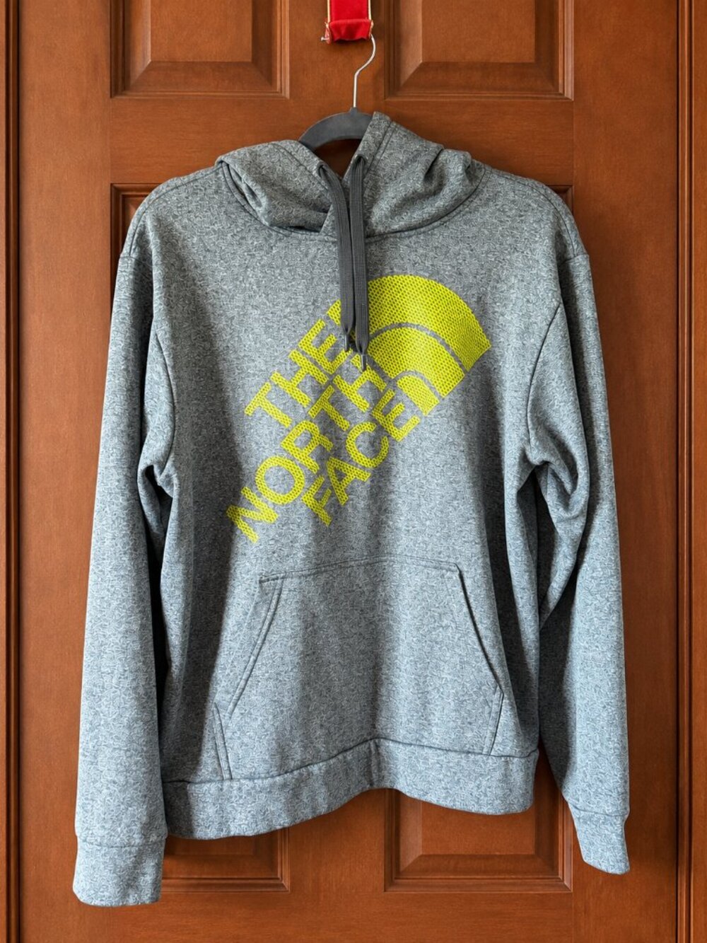 The North Face Gray Heather Logo Hoodie Men’s Medium Neon Yellow Pullover